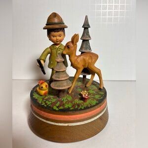 Anri Italy Wood Carved Folk Art Music Box Revolves Plays Moulin Rouge, see video